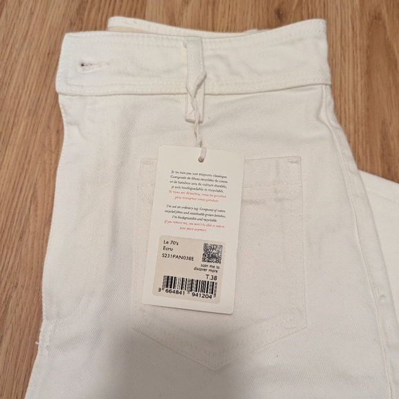 Sezane Le 70s Denim in White/Ecru 100% Cotton Size 38P (US 4P/6P) - Picture 2 of 7